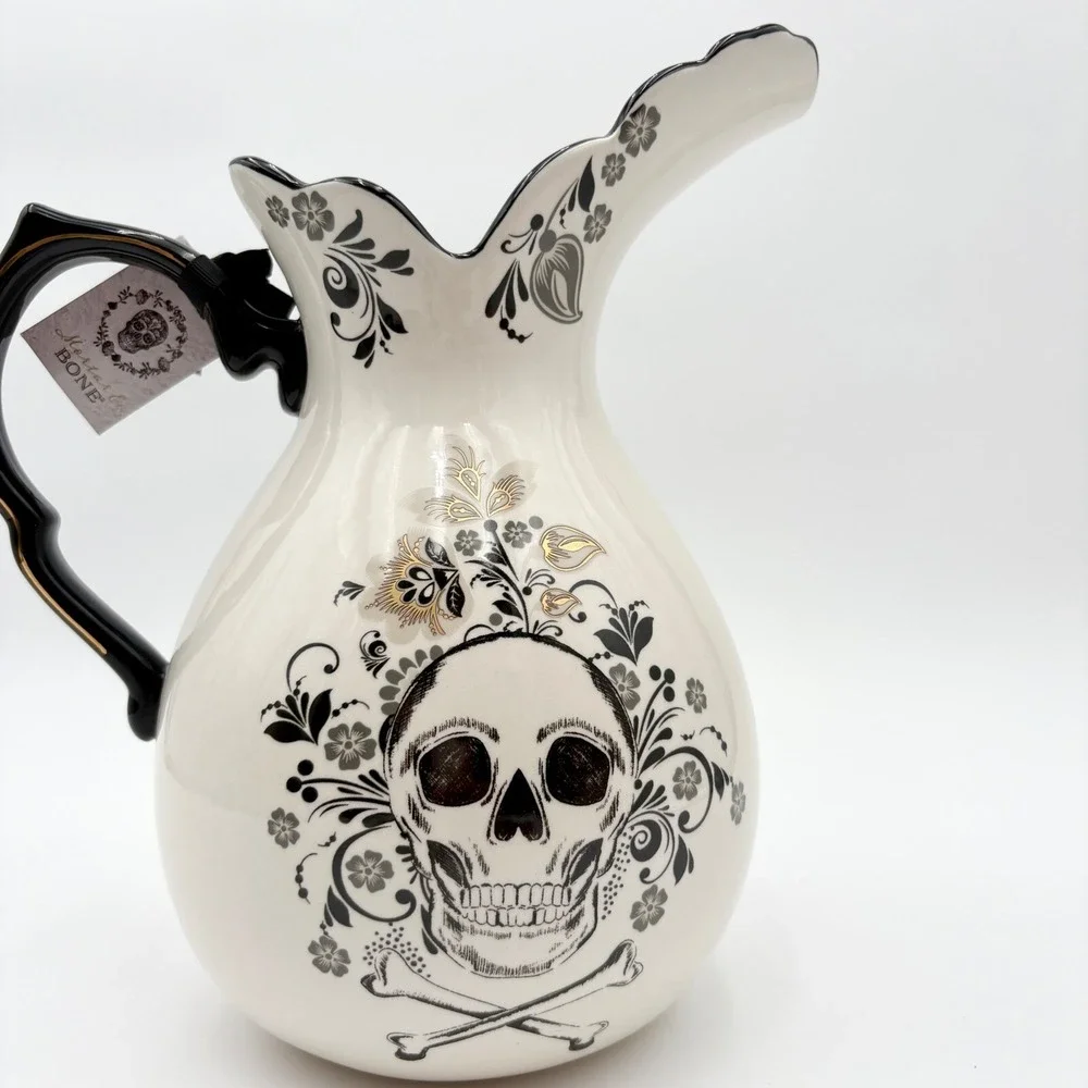 Potters Studio Mortal & Bone Skull Pitcher Decorative Halloween Gothic Decor NEW